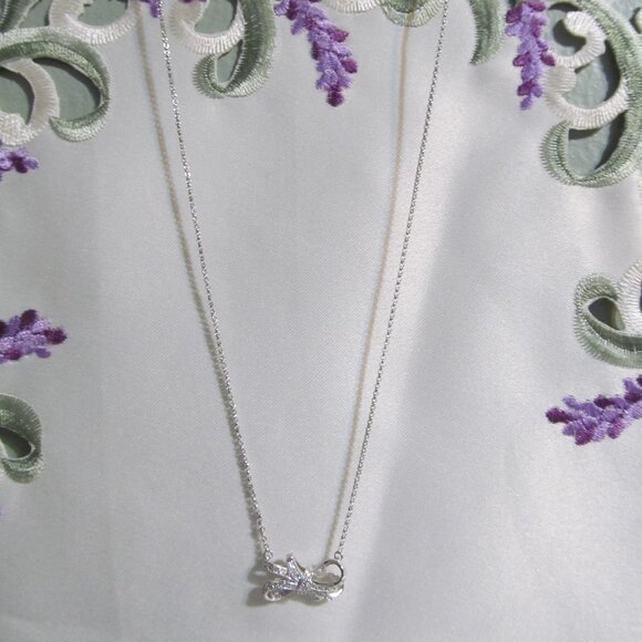 NWT Bella Luce Simulated Diamond Bow Design Adj 18" Necklace Sterling Silver 925 - Picture 1 of 16